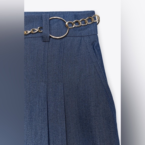 NWT. Zara Blue/Indigo High-Waisted Pleaded Long Shorts. Size S. - Picture 7 of 10